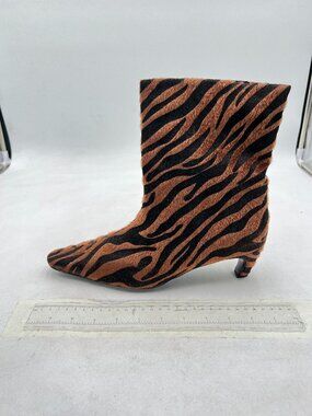 Brown Women Square Toe Comfort Kitten Low Heel Ankle Boots Pull On Winter Bootie